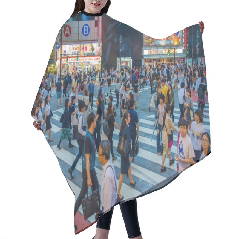 Personality  TOKYO, JAPAN JUNE 28 - 2017: Unidentified Pedestrians Crossing The Shibuya Street In Tokyo, Japan. The Famous Scramble Crosswalk Is Used By Over 2.5 Million People Daily Hair Cutting Cape