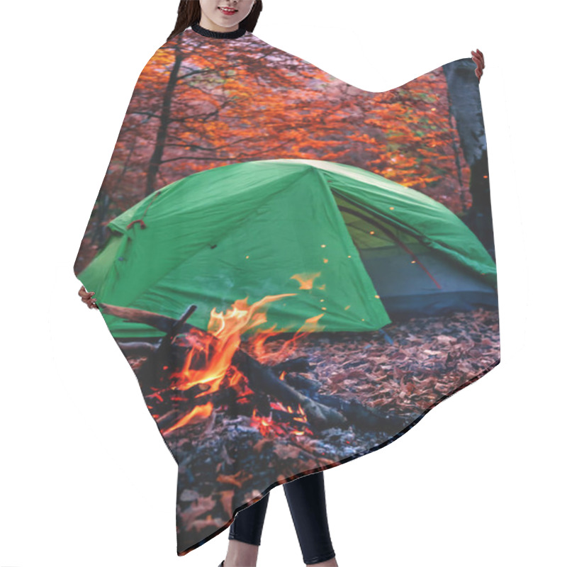 Personality  Campfire And Tent In The Autumn Forest Hair Cutting Cape