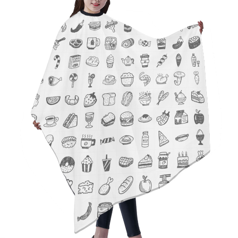 Personality  Doodle Food Icons Set Hair Cutting Cape