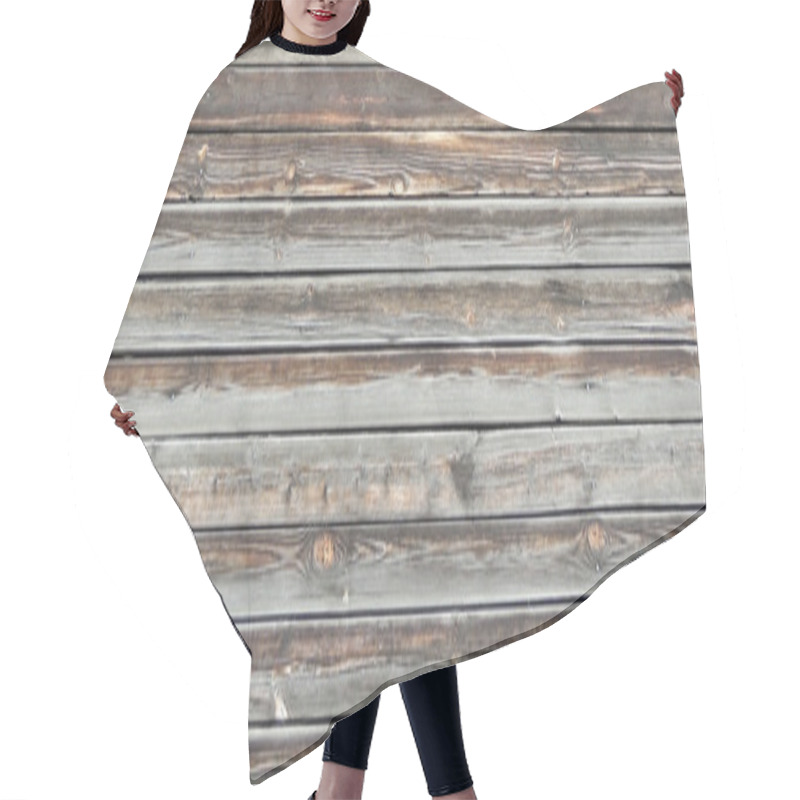 Personality  Old Wooden Boards  Planks Gray Texture Background. Hair Cutting Cape