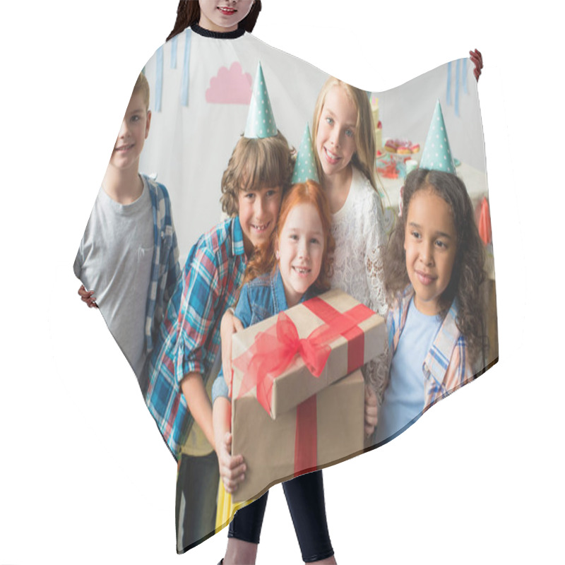 Personality  Multiethnic Kids With Birthday Presents Hair Cutting Cape