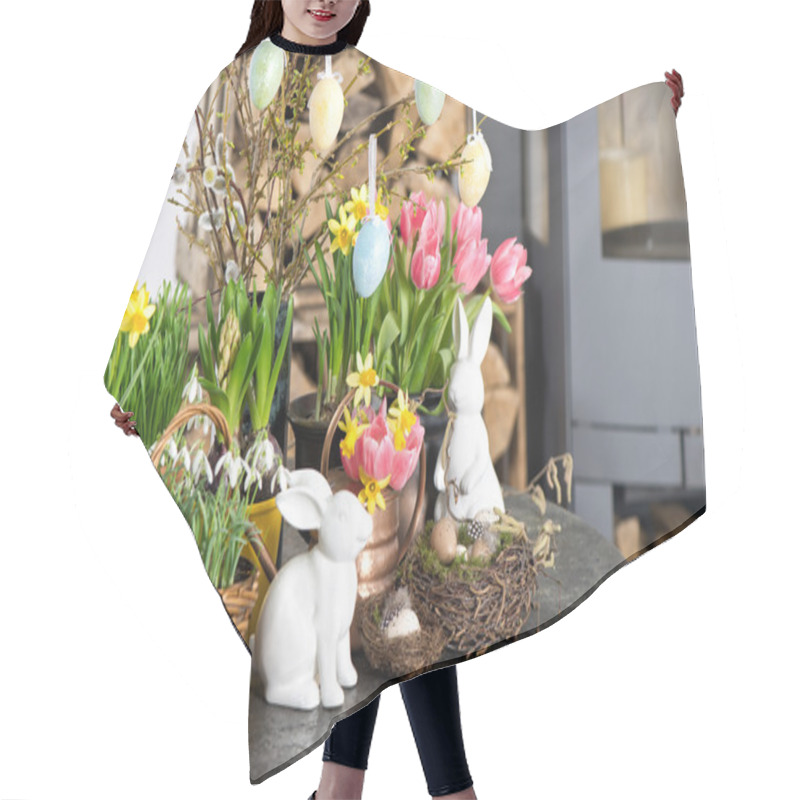 Personality  Easter Decoration Flowers Eggs. Tulips, Snowdrops, Narcissus Hair Cutting Cape