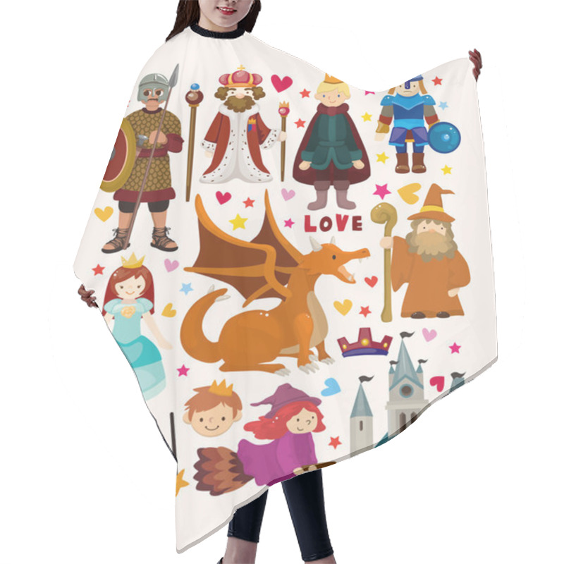 Personality  Set Of Fairy Tale Element Icons Hair Cutting Cape