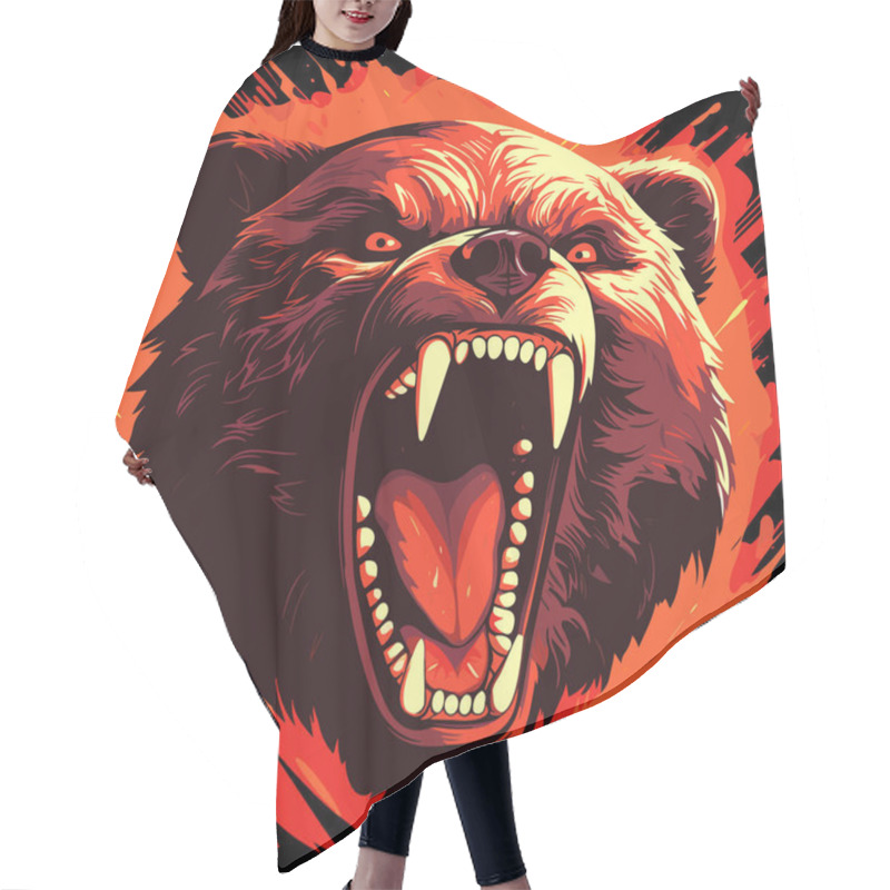 Personality  Furious Angry Face Of Terrible Bear With Open Mouth And Terrible Teeth. Vector Illustration. Great For Use As Logo Element, Icon, As A Tattoo Or As Symbol Of Strength And Aggressiveness. Hair Cutting Cape