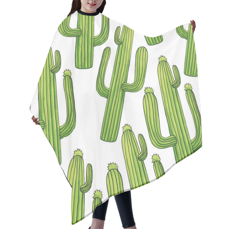 Personality  Green Cactuses Cartoon Seamless Pattern Hair Cutting Cape