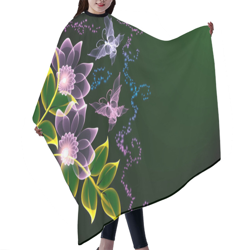 Personality  Transparent Flowers And Butterfly Hair Cutting Cape