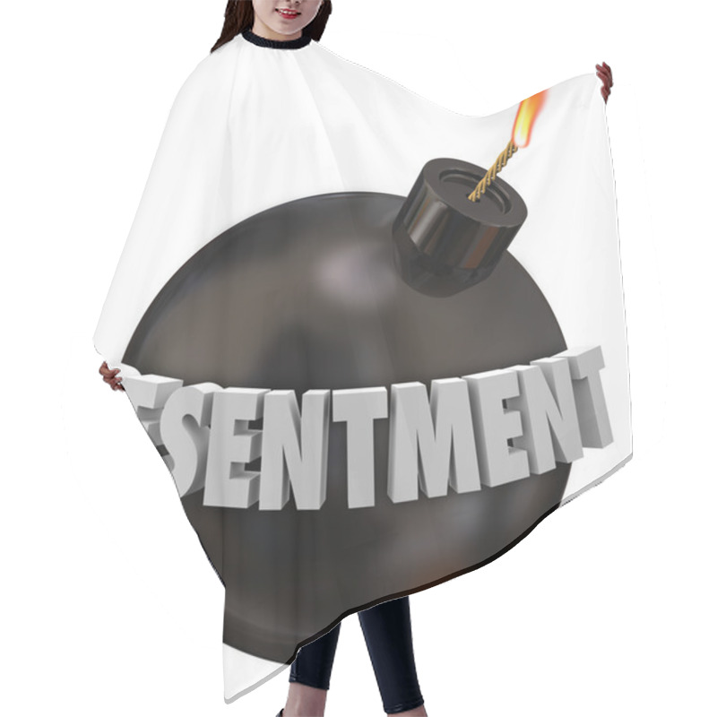 Personality  Resentment 3d Letters Word On A Black Round Bomb Hair Cutting Cape