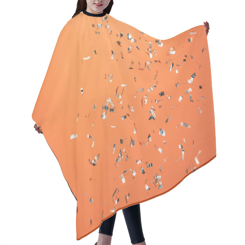 Personality  Shiny Silver Confetti On Orange Background Hair Cutting Cape