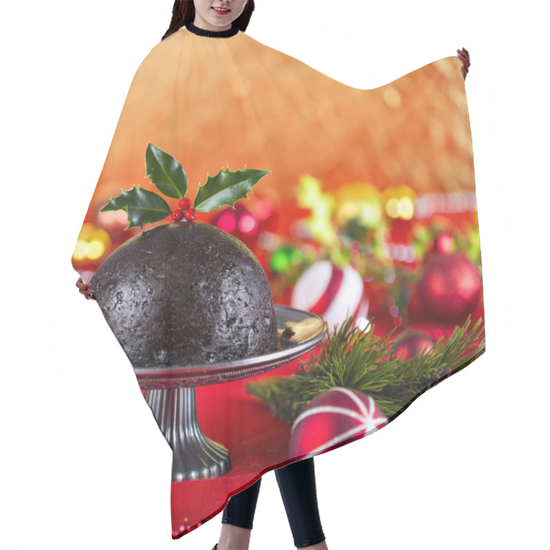 Personality  Christmas Pudding On Decorated Table Hair Cutting Cape