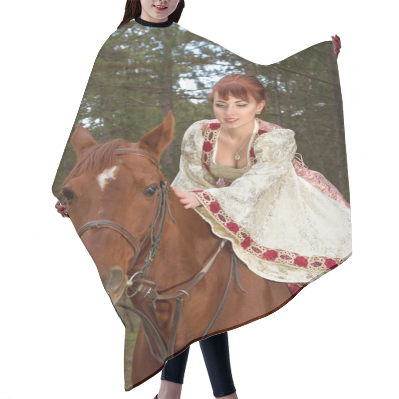 Personality  Beautiful Girl In Antique Dress On Horseback Hair Cutting Cape