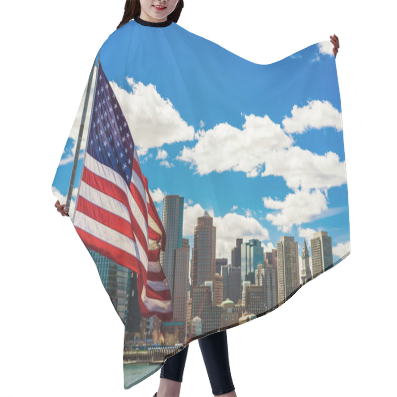 Personality  Boston Skyline And The United States National Flag Hair Cutting Cape