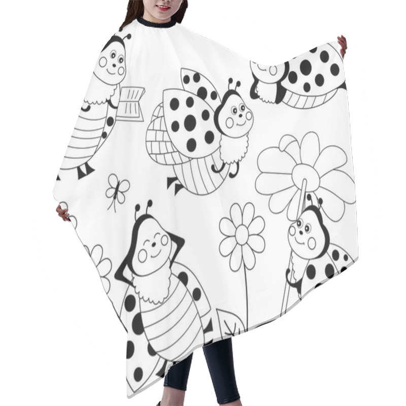 Personality  Vector Set Of Cute Cartoon Ladybugs Hair Cutting Cape