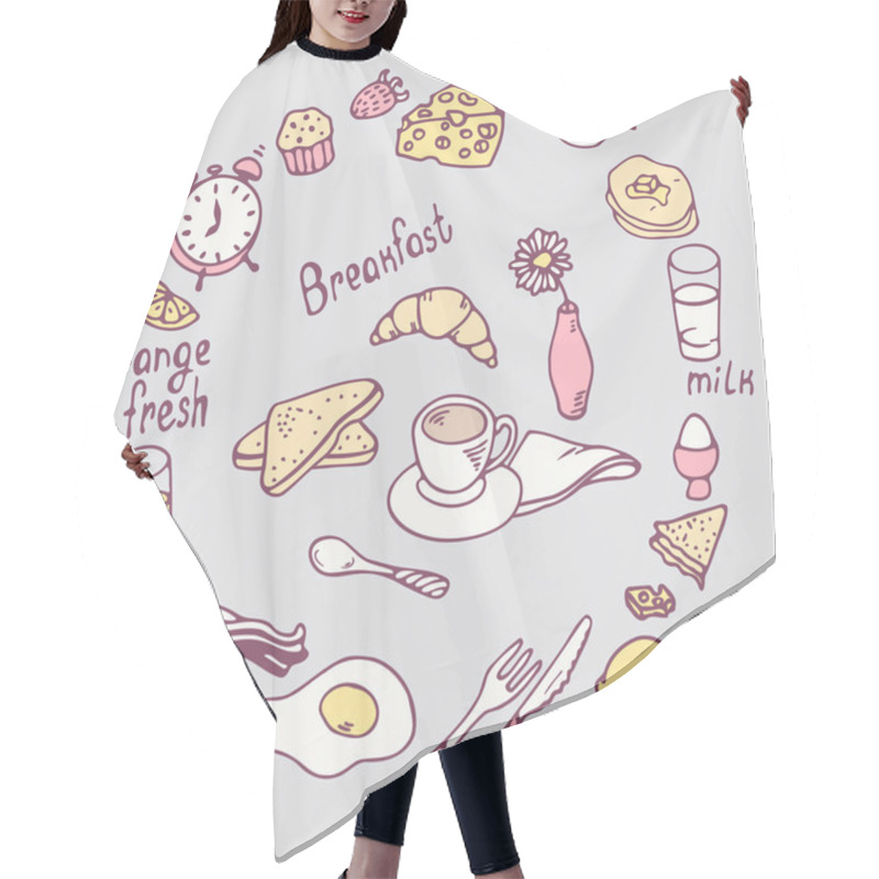 Personality   Hand Drawn Breakfast Item Set. Cute Food Illustration In Vector Hair Cutting Cape