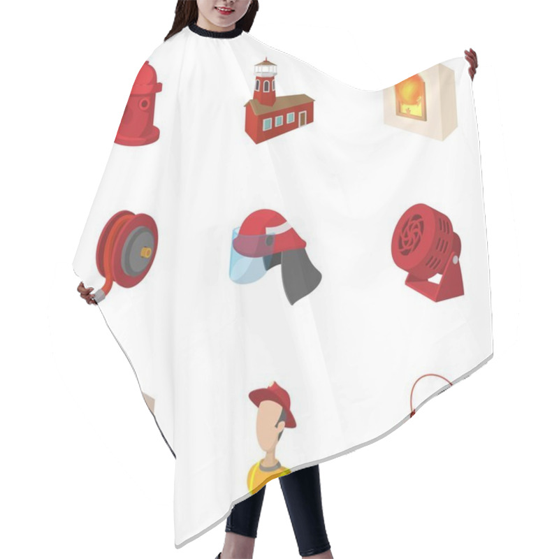 Personality  Burning Icons Set, Cartoon Style Hair Cutting Cape