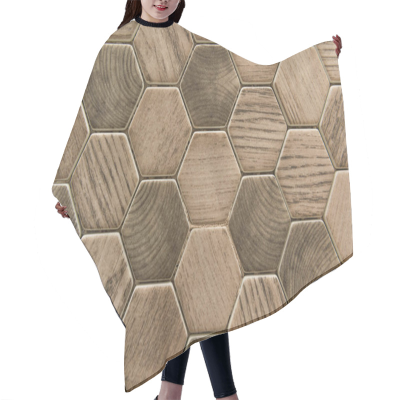 Personality  Background With Hexagon Ceramic Tiles, With Wood Imitation, Top View Hair Cutting Cape