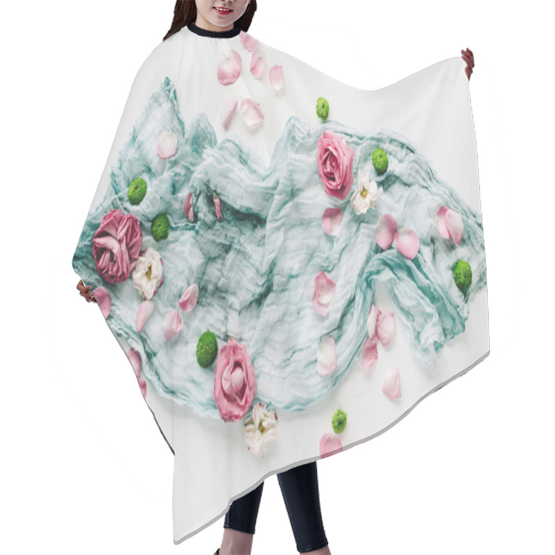 Personality  Blue Textile And Red Roses Hair Cutting Cape