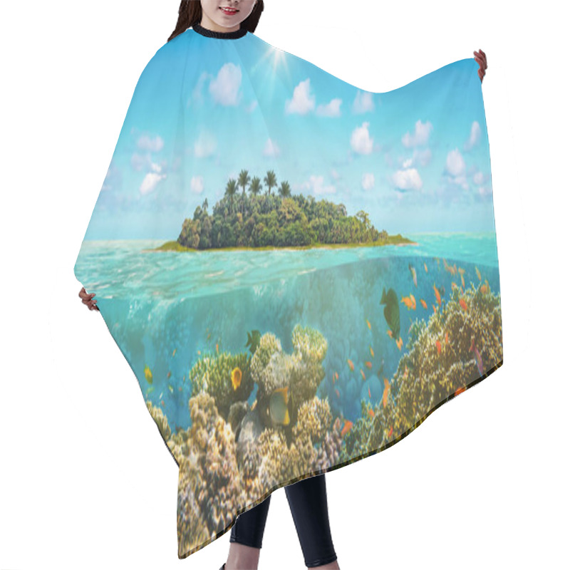 Personality  Beautiful Sunny Tropical Beach On The Island Paradise And Underwater World With Coral Fishes. Hair Cutting Cape