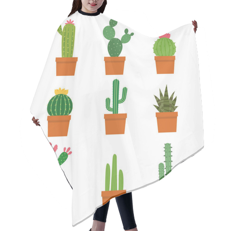 Personality  Cactus Plant Collections Vector Set Isolated On White Background Hair Cutting Cape