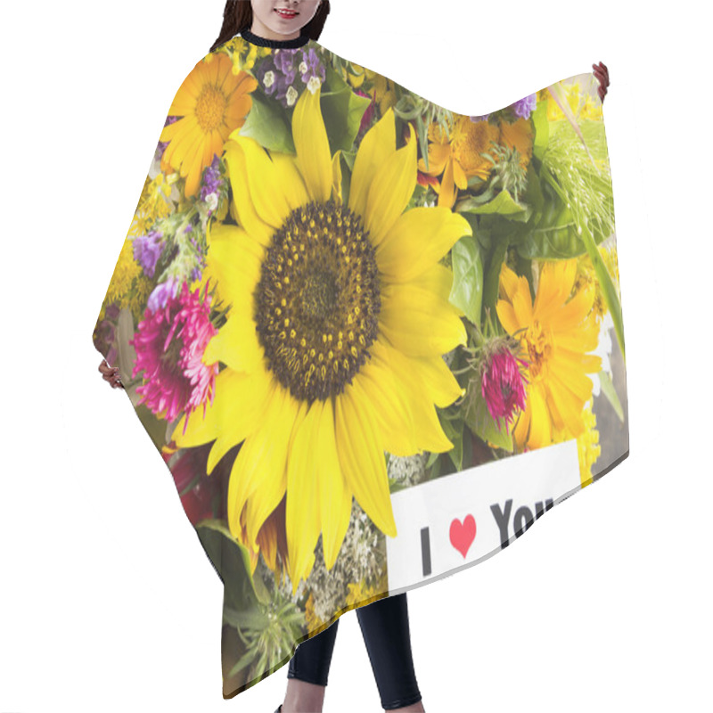 Personality  I Love You Card With Bouquet Of Summer Flowers Hair Cutting Cape