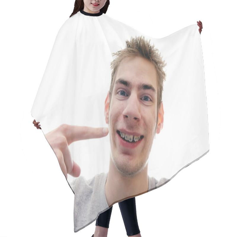 Personality  Young Adult Smiles With Braces Hair Cutting Cape