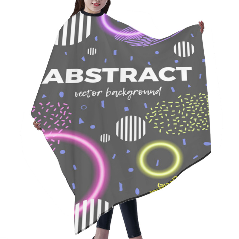 Personality  Modern Abstract Background. Geometric Poster Decorated With Different Stripes, Neon And Striped Circles. Hair Cutting Cape