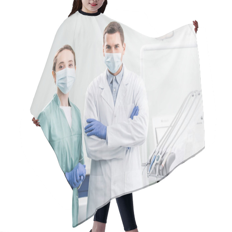 Personality  Dentists In Masks Standing With Crossed Arms In Dental Clinic Hair Cutting Cape