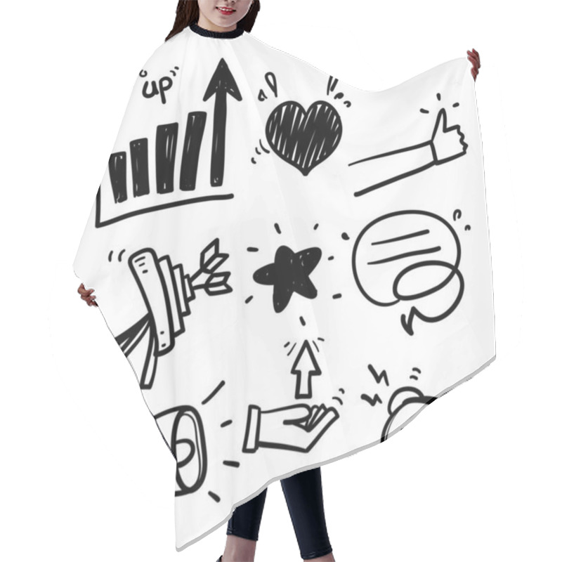 Personality  Hand Drawn Business Strategy, Megaphone And Representative. Influence Campaign, Social Media Marketing, Brand Ambassador Icons.in Doodle Style Vector Hair Cutting Cape