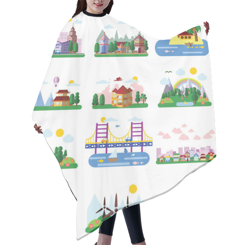 Personality  Set Of Different Landscapes Hair Cutting Cape