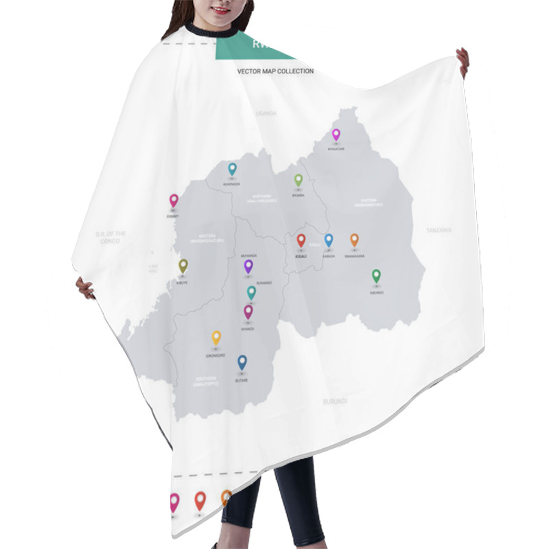 Personality  Rwanda Map With Location Pointer Marks. Infographic Vector Template, Isolated On White Background.  Hair Cutting Cape