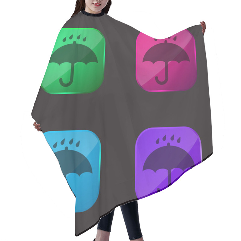 Personality  Black Opened Umbrella Symbol With Rain Drops Falling On It Four Color Glass Button Icon Hair Cutting Cape