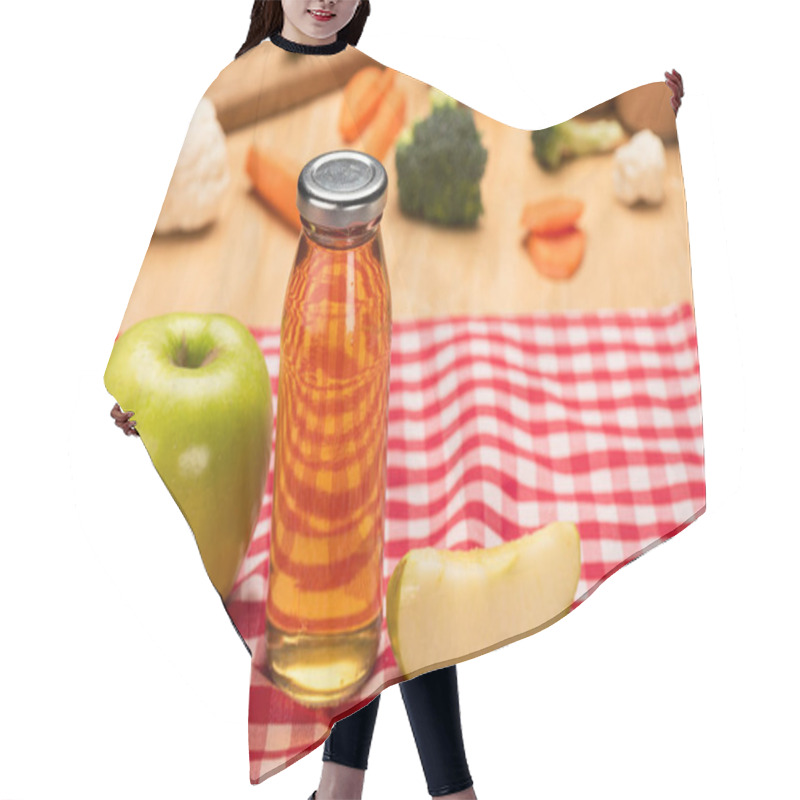 Personality  Selective Focus Of Bottle Of Apple Juice And Baby Food In Jars With Ingredients On Tablecloth On Wooden Background Hair Cutting Cape