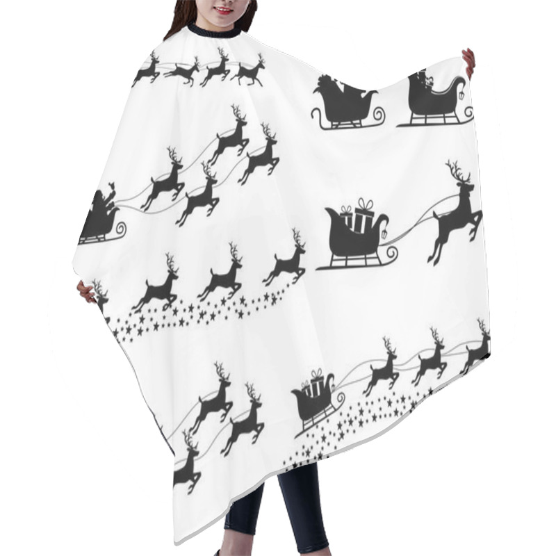 Personality  Set Of Silhouette Santa Claus On A Reindeer Sleigh. Isolate On White Background. Vector Illustration Eps Hair Cutting Cape