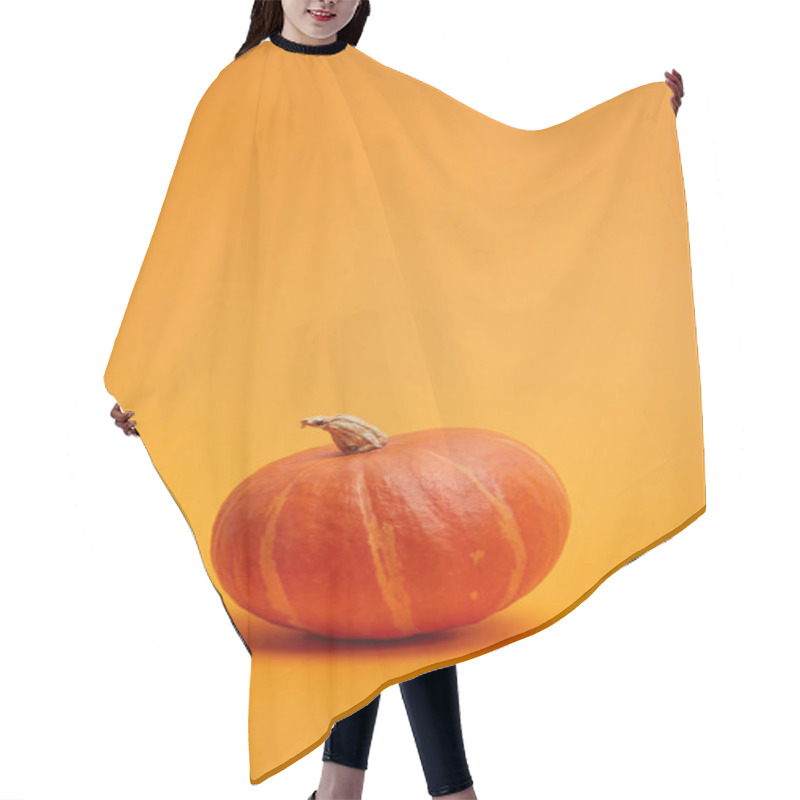 Personality  Close-up View Of Whole Ripe Pumpkin On Orange Background   Hair Cutting Cape