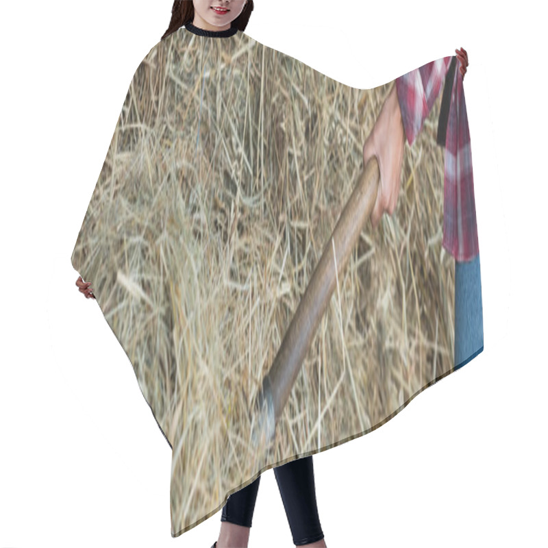 Personality  Cropped View Of African American Farm Worker Stacking Hay, Banner Hair Cutting Cape