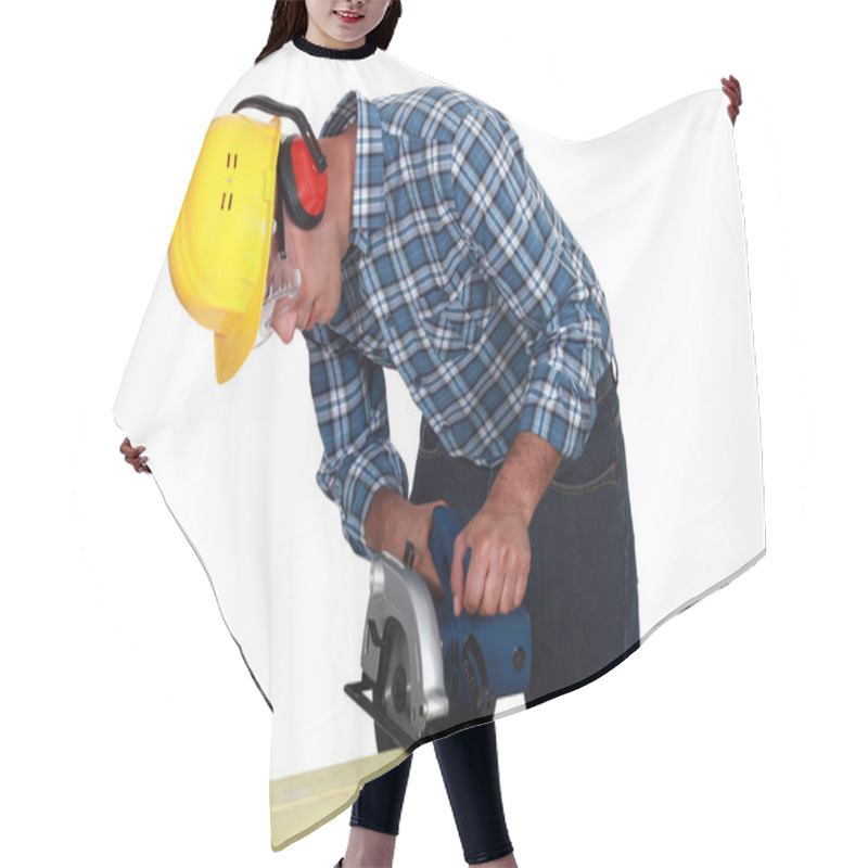 Personality  Carpenter Using Band Saw Hair Cutting Cape