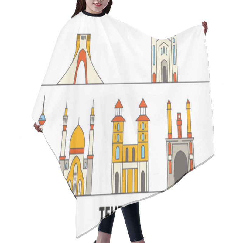 Personality  Iran, Tehran Flat Landmarks Vector Illustration. Iran, Tehran Line City With Famous Travel Sights, Skyline, Design.  Hair Cutting Cape