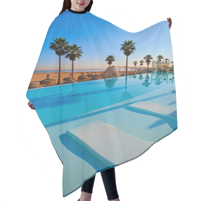 Personality  Resort Infinity Pool In A Beach With Palm Trees Hair Cutting Cape