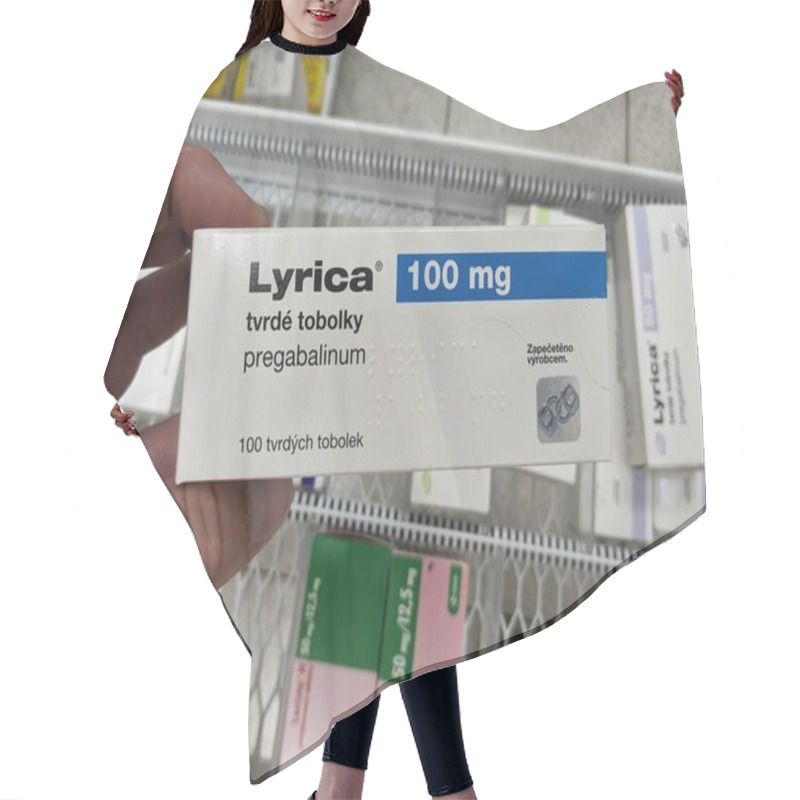 Personality  Prague, Czech Republic - August 28 2024: LYRICA Box With PREGABALIN Active Substance By PFIZER, Used For Nerve Pain, Epilepsy, And Anxiety Disorders. Hair Cutting Cape