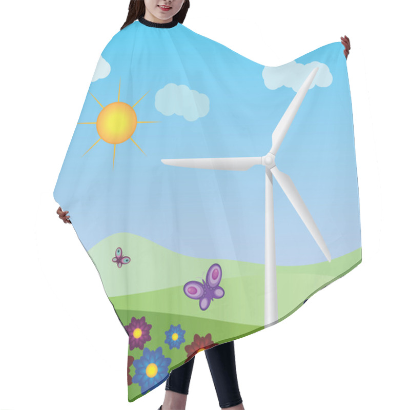 Personality  Wind Turbine Landscape Hair Cutting Cape