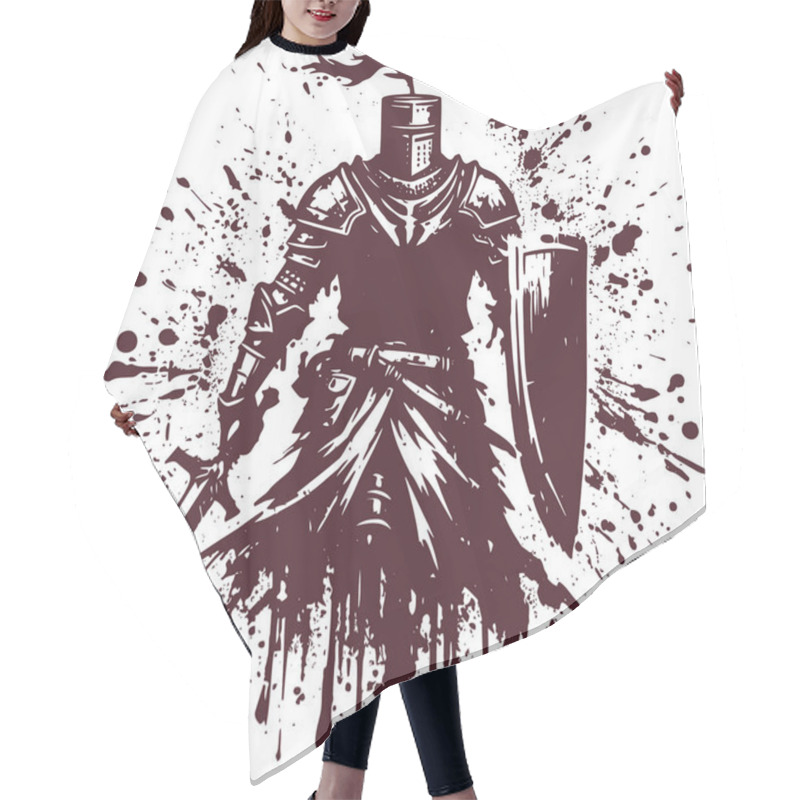 Personality  Sword And Shield In The Hands Of A Medieval Knight Abstract Vector Stencil Drawing Hair Cutting Cape