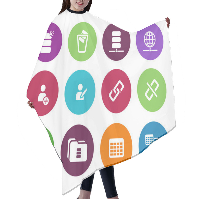 Personality  Database Circle Icons On White Background. Hair Cutting Cape