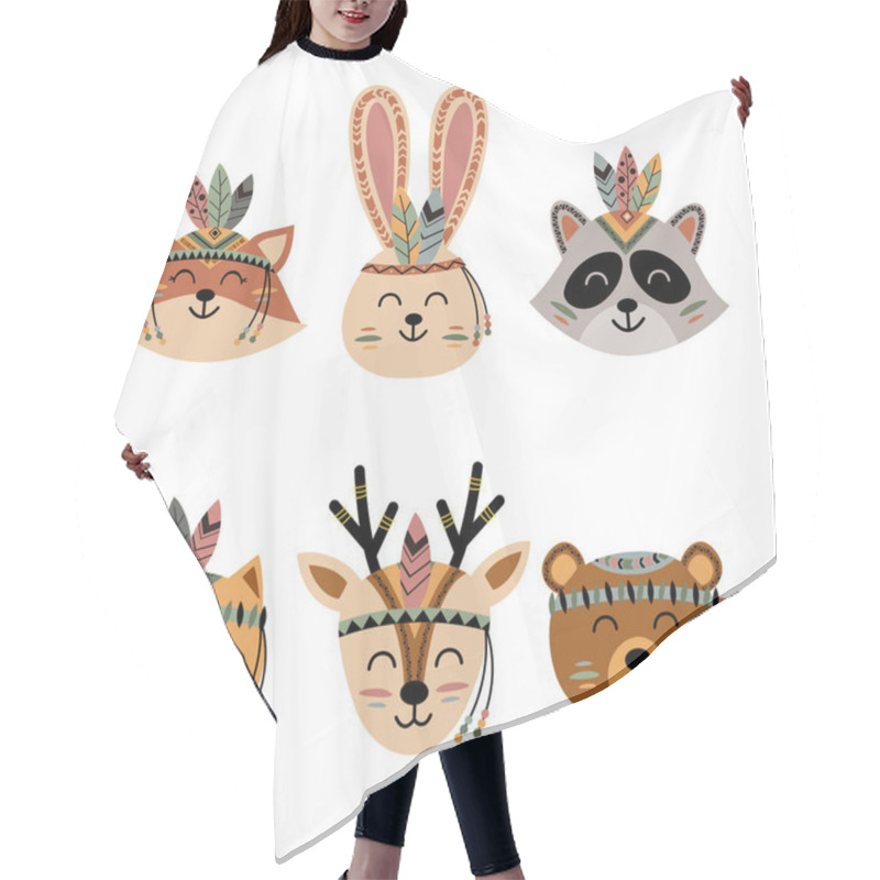 Personality  Set Of Isolated Cute  Tribal Animal Faces  Hair Cutting Cape