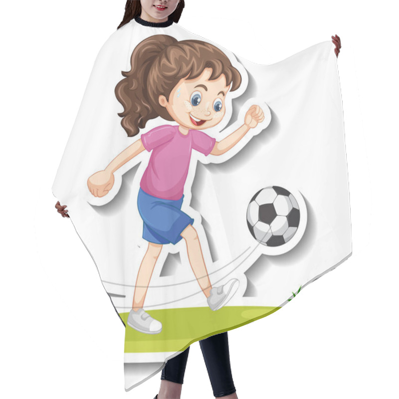 Personality  Cartoon Character Sticker With A Girl Playing Football Illustration Hair Cutting Cape