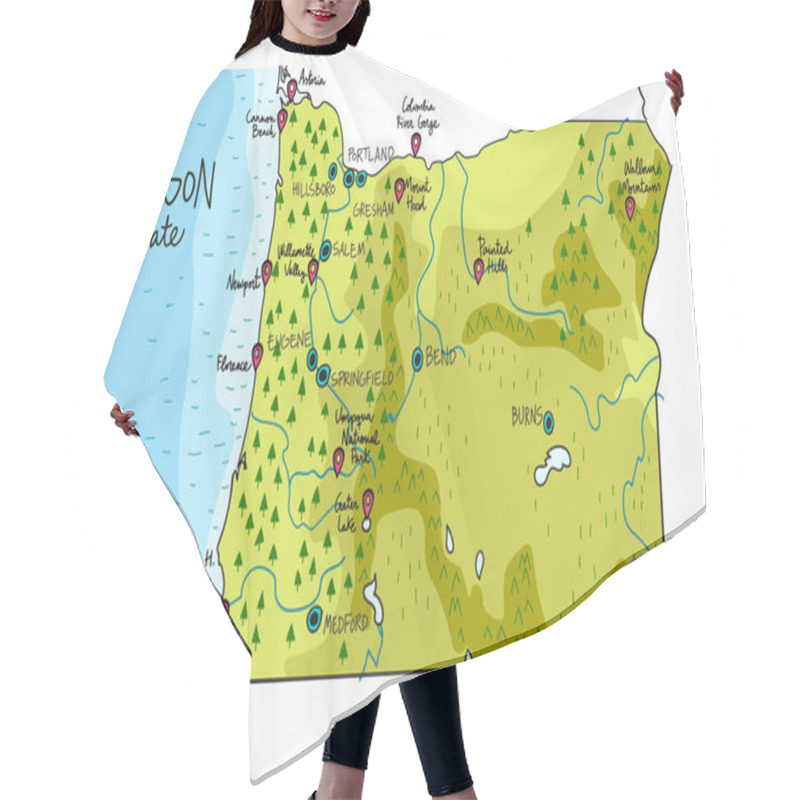 Personality  Hand Drawn Map Of The State Of Oregon Hair Cutting Cape