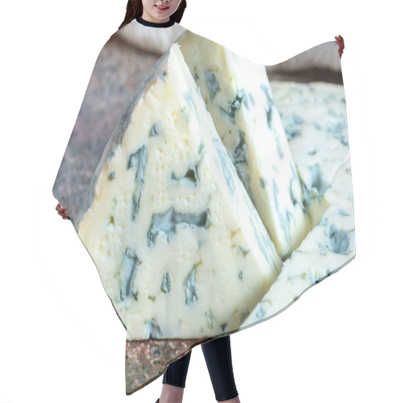 Personality  Round Piece Of Fourme Ambert Semi-hard French Blue Cheese Made From Raw Cow Milk Hair Cutting Cape