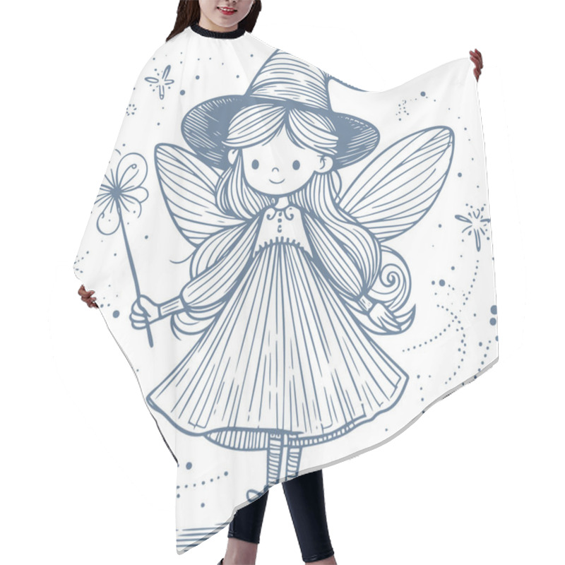 Personality  Fairy With Magic Wand In Whimsical Line Art Style Hair Cutting Cape