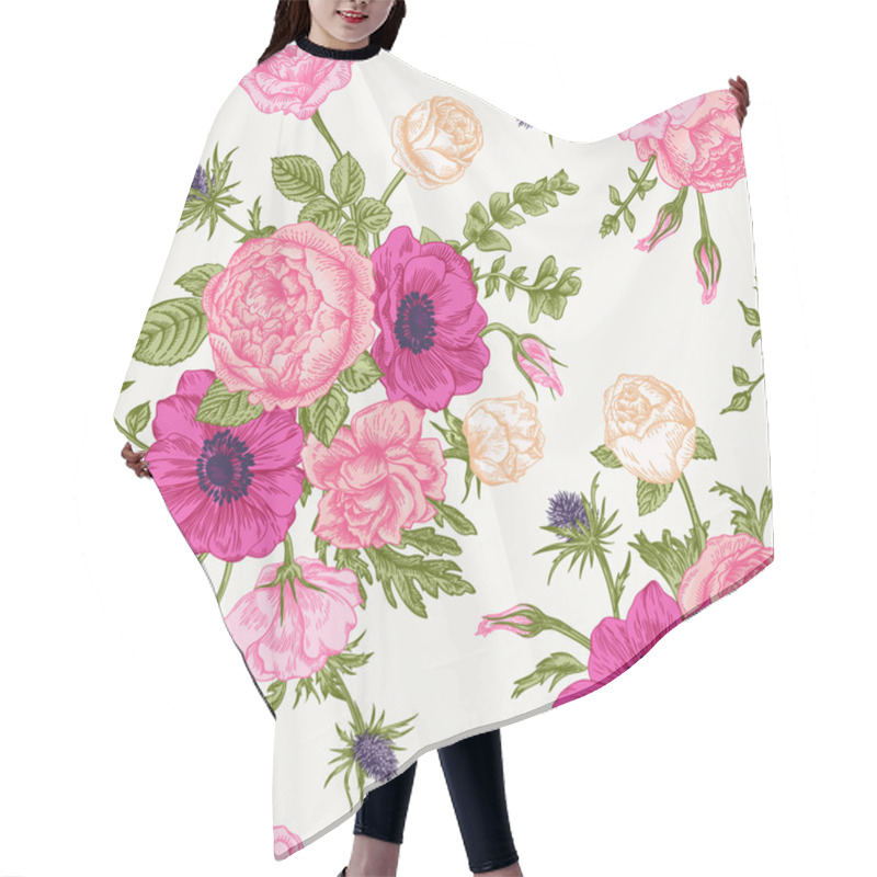 Personality  Card With Garden Flowers. Hair Cutting Cape