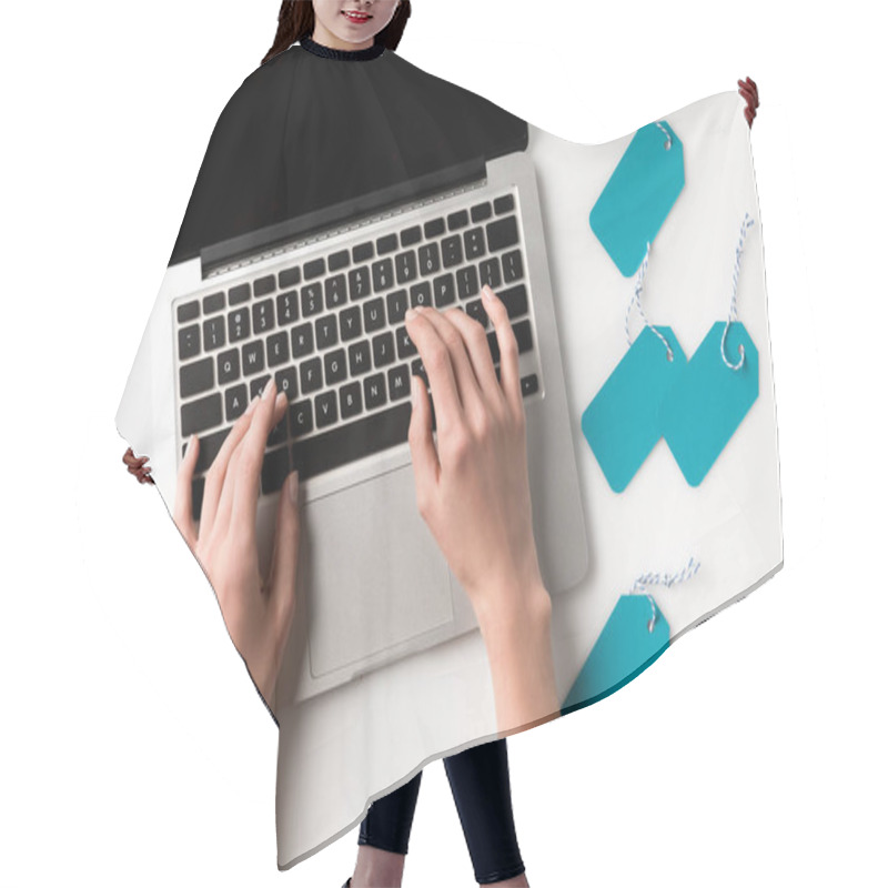 Personality  Laptop And Blank Labels Hair Cutting Cape