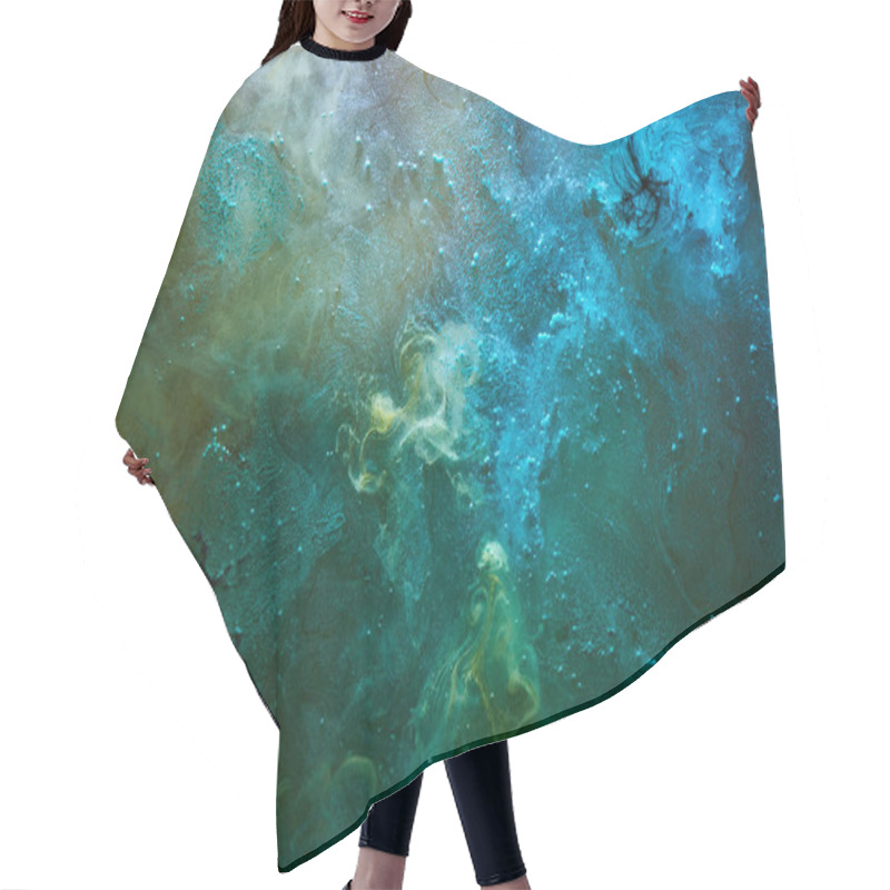 Personality  Green Blue Abstract Exoplanet Outer Space Vibrant Sea. Waves, Splashes And Drops Of Water Paint. Mysterious Esoteric Depths Of The Galactic Ocean Hair Cutting Cape