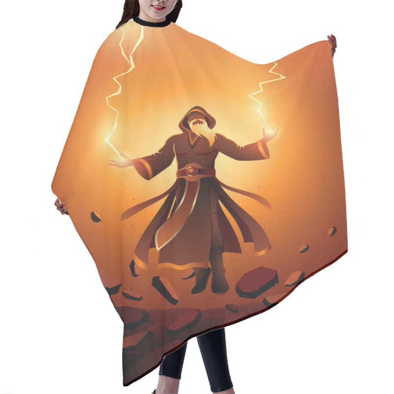 Personality  Wizard Casts Enchanted Powerful Spell, Vector Illustration Hair Cutting Cape